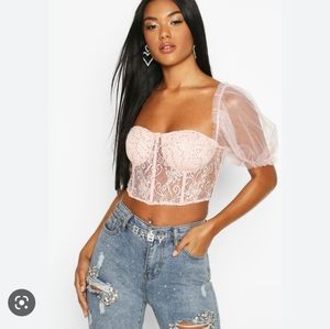 Boohoo Pink Lace Crop Top